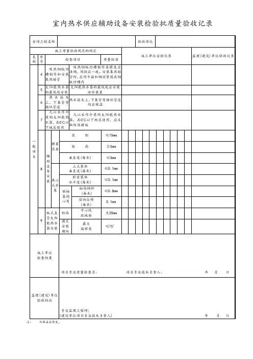室内热水供应辅助设备安装检验批质量验收记录