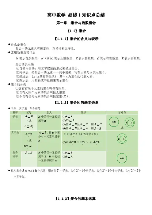 高中数学必修一知识点整理
