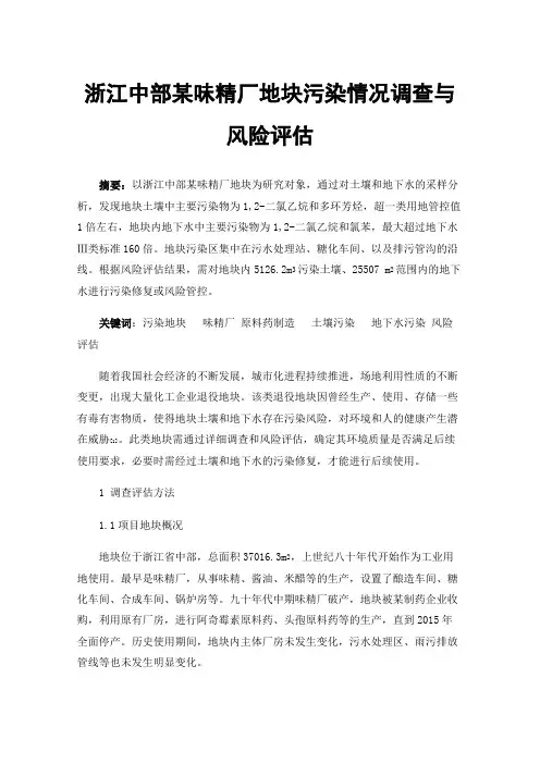 浙江中部某味精厂地块污染情况调查与风险评估