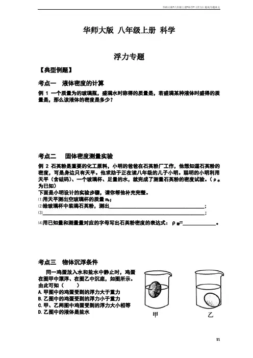华师大版-八年级上册-科学-《浮力》提高专题讲义