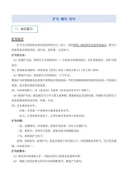 扩句+缩句+仿句-小升初语文分类讲练