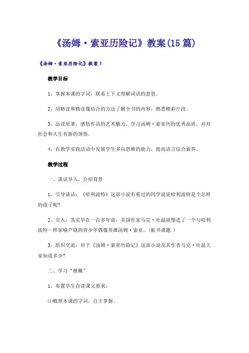 《汤姆·索亚历险记》教案(15篇)