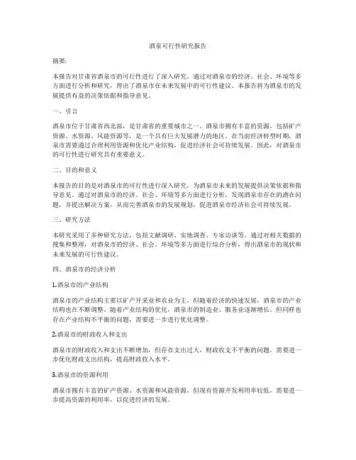 酒泉可行性研究报告