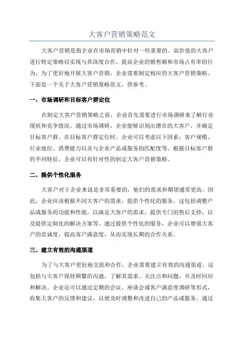 大客户营销策略范文