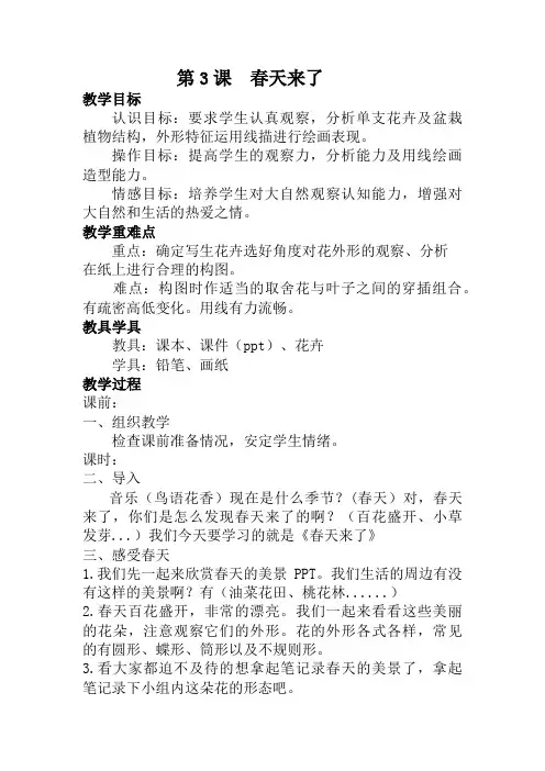 四年级下册美术教案第三课 春天来了湘美版