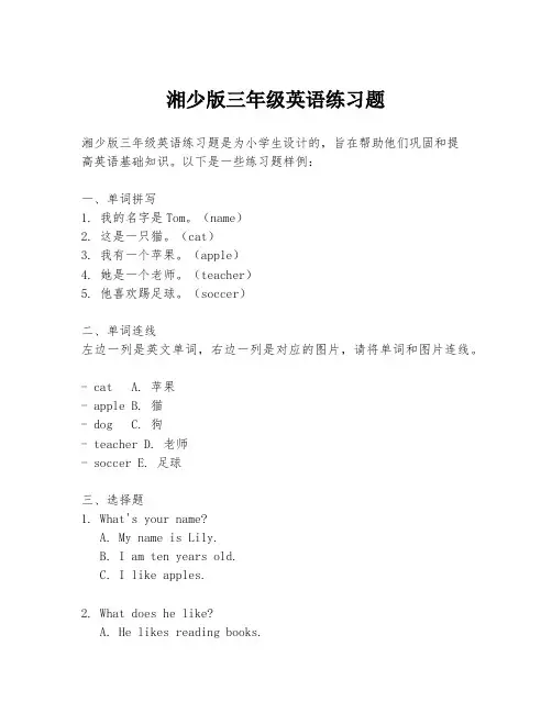 湘少版三年级英语练习题