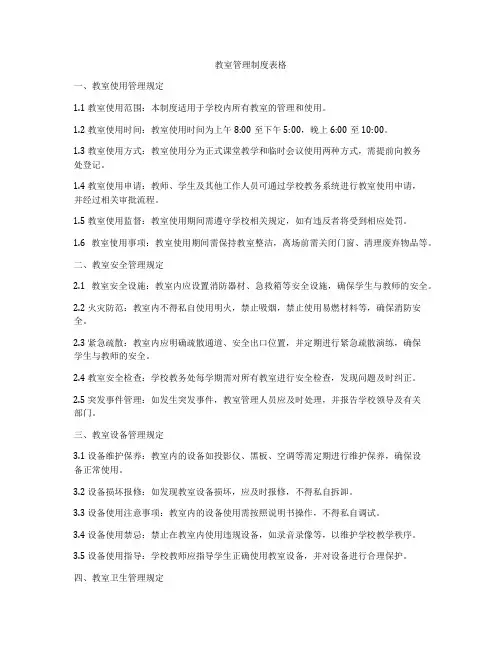 教室管理制度表格