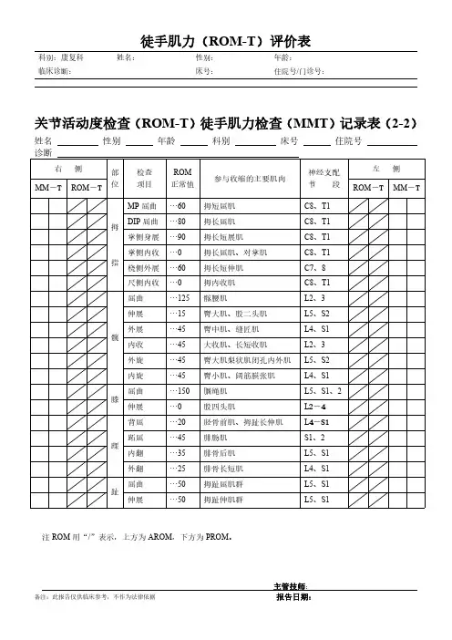 关节活动度检查(ROM-T)徒手肌力检查(MMT)-5