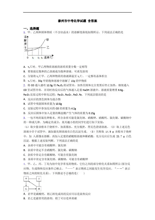泰州市中考化学试题 含答案