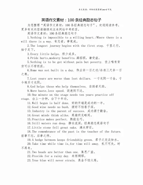 英语作文素材：100条经典励志句子.doc