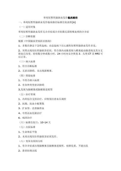 单纯短暂性脑缺血发作临床路径