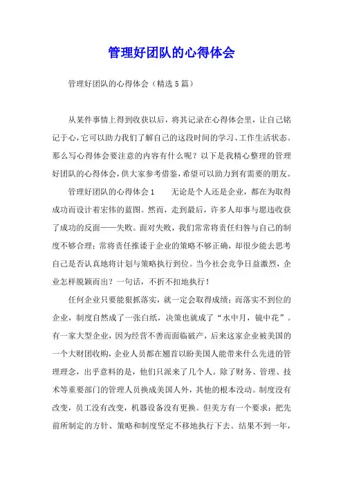 管理好团队的心得体会
