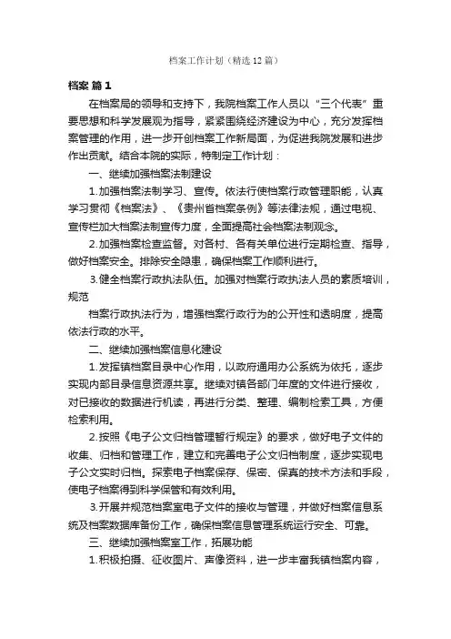档案工作计划（精选12篇）