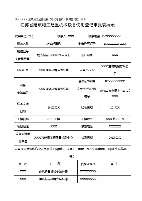 8.1.8.1-8 建筑施工起重机械(塔式起重机)使用登记证