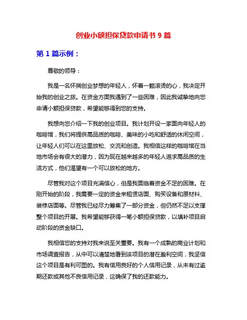 创业小额担保贷款申请书9篇