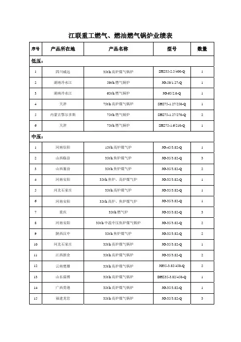 江联重工燃气燃油燃气锅炉业绩表