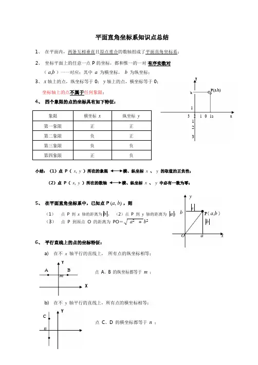 人教版七年级数学下册《第七章-平面直角坐标系》知识点归纳