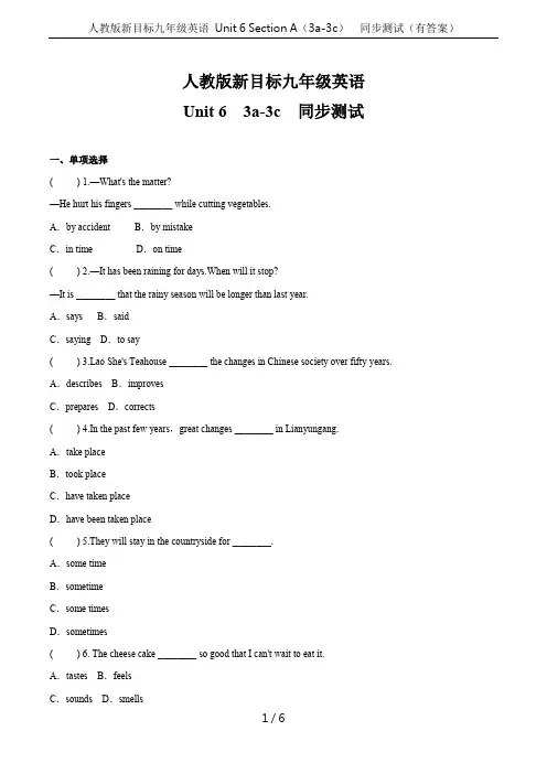人教版新目标九年级英语 Unit 6 Section A(3a-3c)  同步测试(有答案)