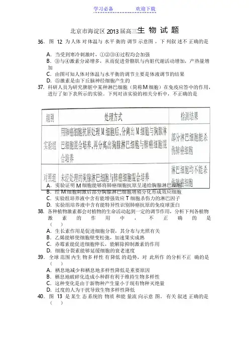 北附高三生物高考模拟试题附答案