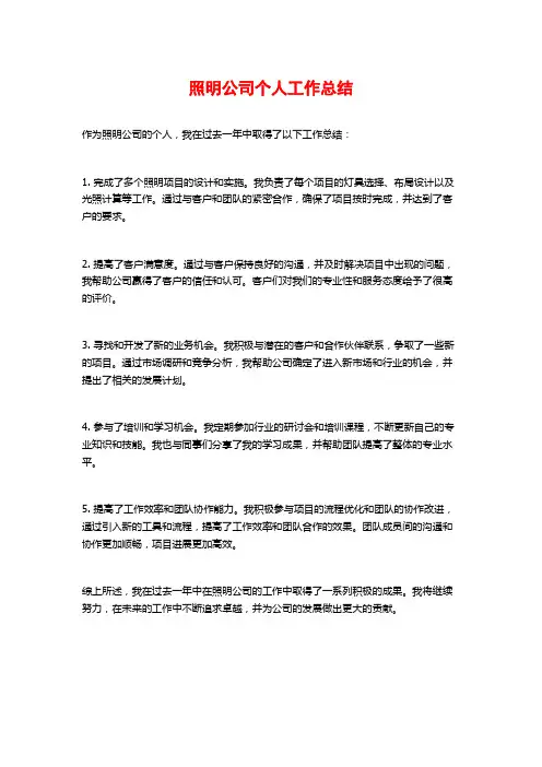 照明公司个人工作总结