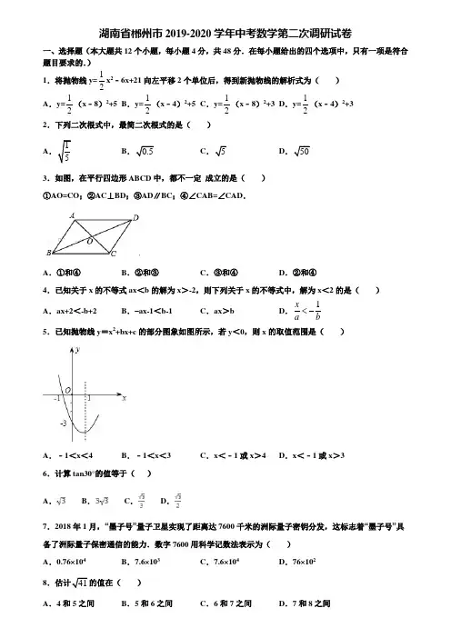 湖南省郴州市2019-2020学年中考数学第二次调研试卷含解析