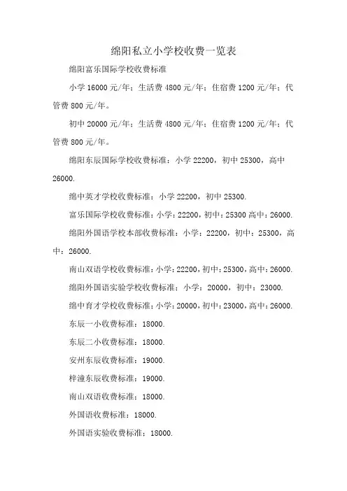 绵阳私立小学校收费一览表
