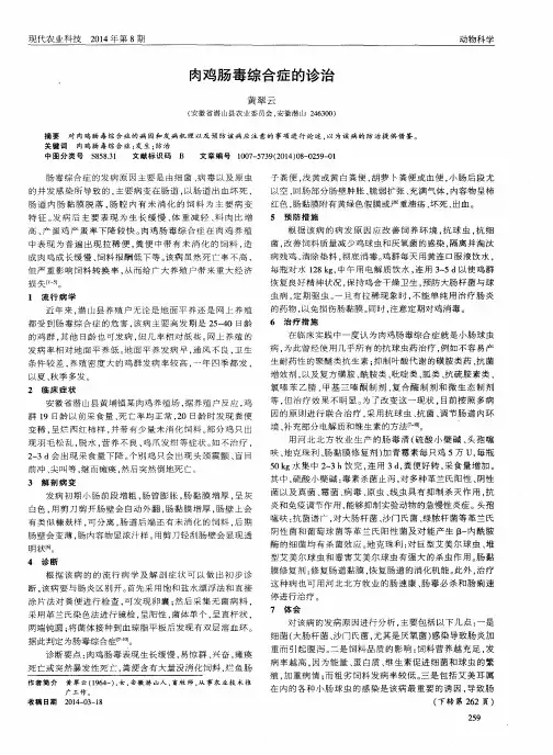 肉鸡肠毒综合症的诊治