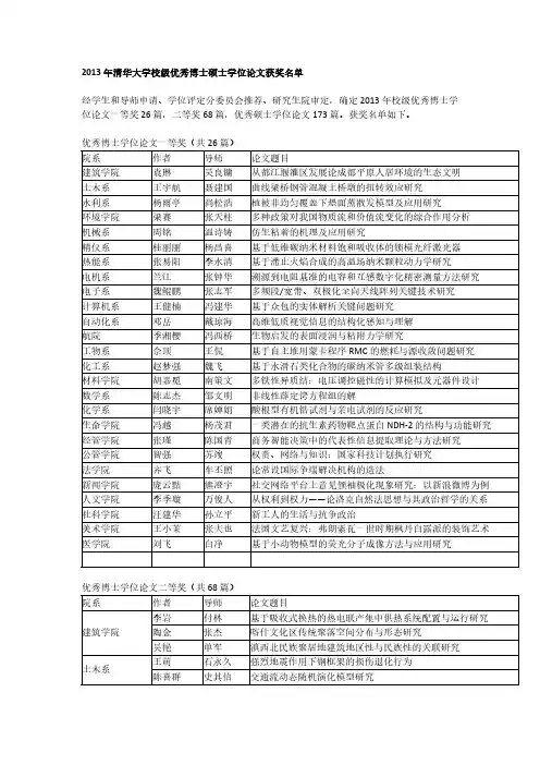 【免费下载】清华大学校级优秀博士硕士学位论文获奖名单