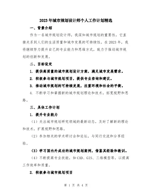 2023年城市规划设计师个人工作计划精选