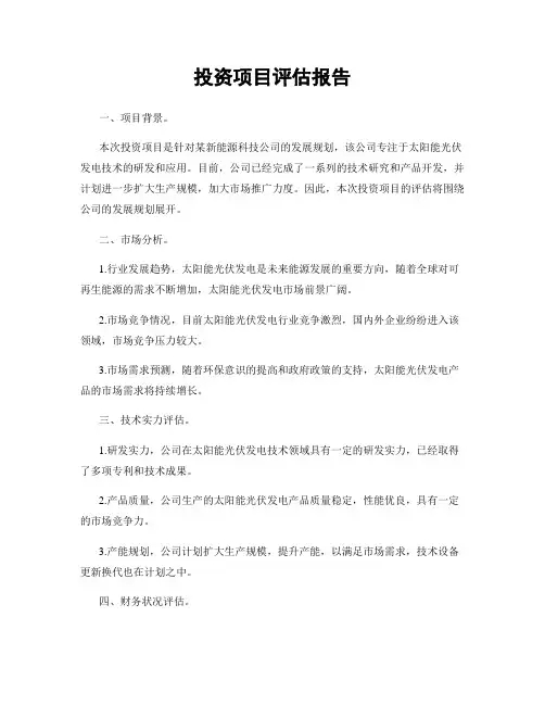 投资项目评估报告