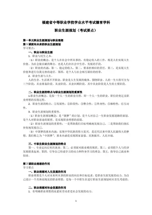 福建省中等职业学校学业水平考试德育学科考试要点(职业生涯规划)