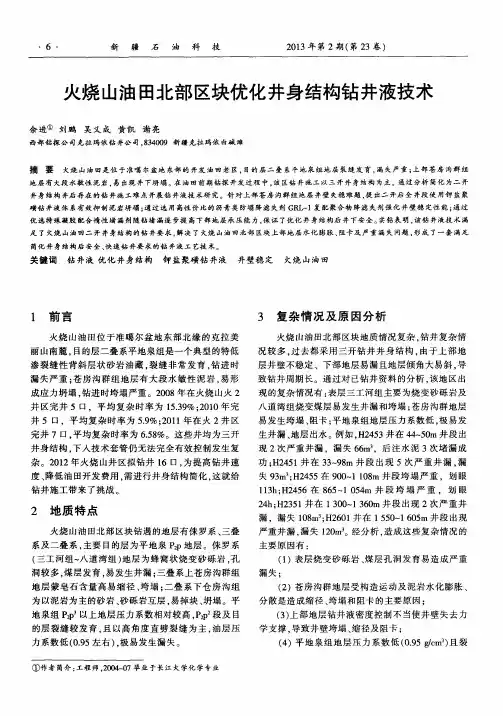 火烧山油田北部区块优化井身结构钻井液技术