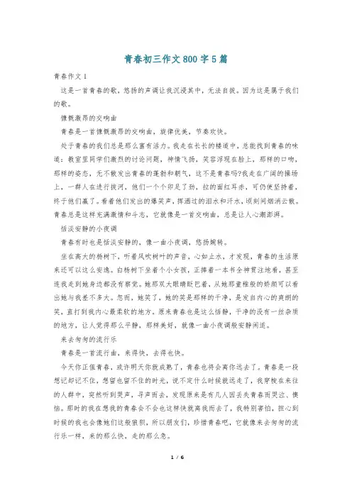 青春初三作文800字5篇