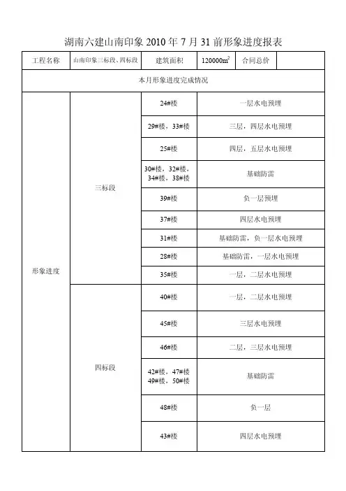 形象进度一览表