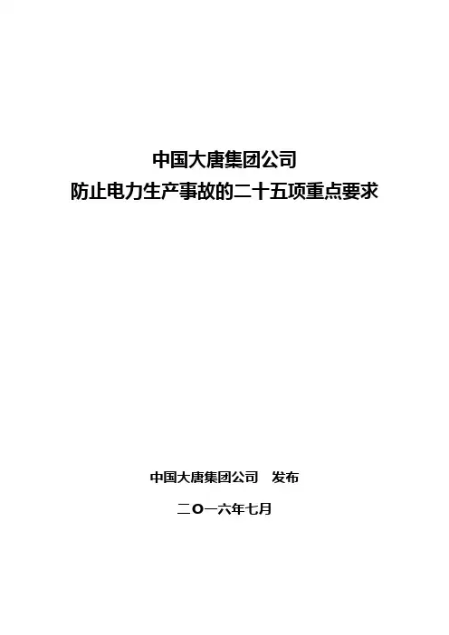 中国大唐集团公司防止电力生产事故的二十五项重点要求2016版资料