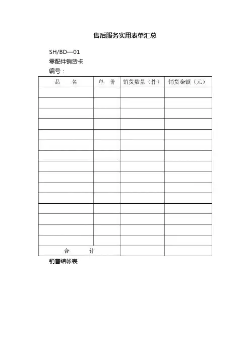 售后服务实用表单汇总