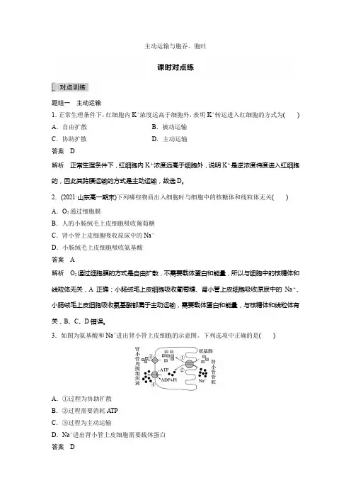2021--2022学年   人教版    必修一  主动运输与胞吞、胞吐 作业