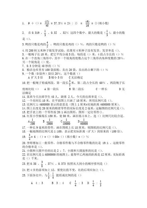 六年级数学下册练习题(填空题带答案)