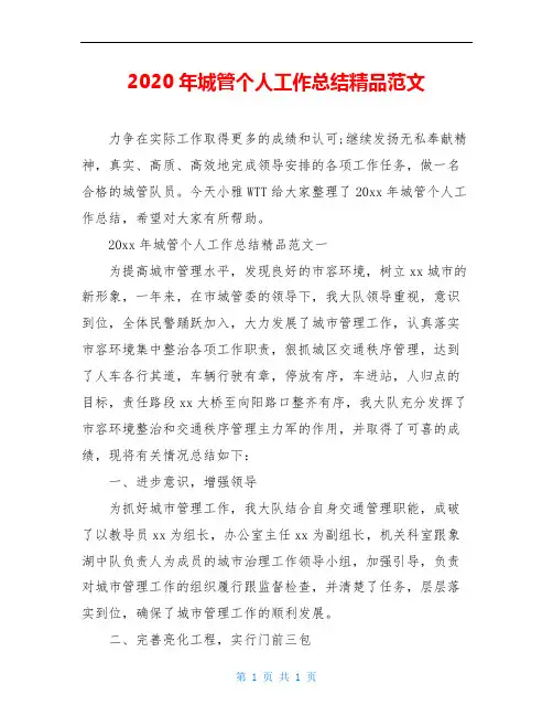 2020年城管个人工作总结精品范文