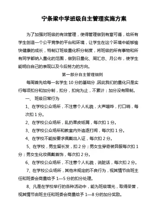 九年级四班班级管理量化积分制度