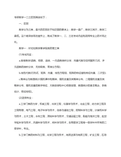 考研数学一、二、三区别