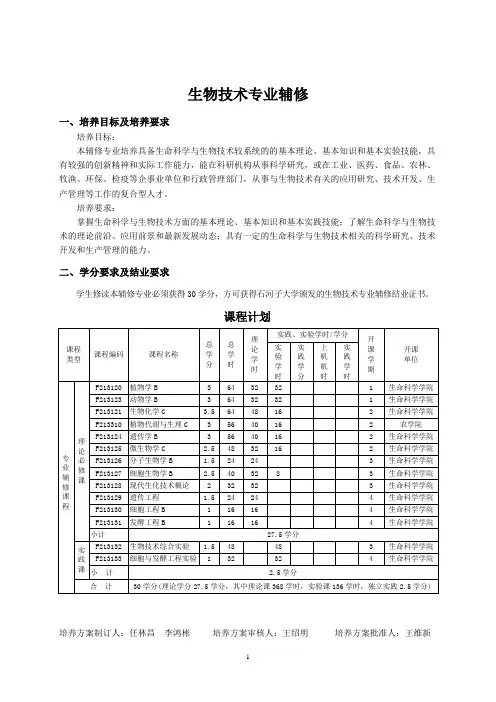 生物技术专业辅修