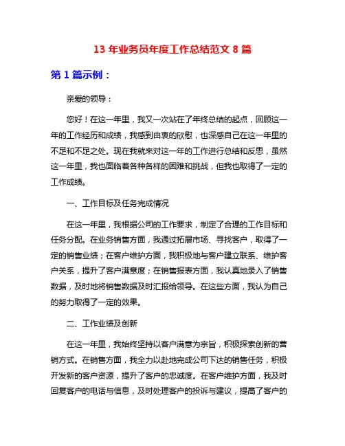 13年业务员年度工作总结范文8篇