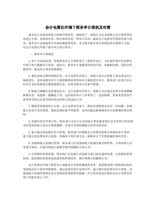 会计电算化环境下税务审计现状及对策