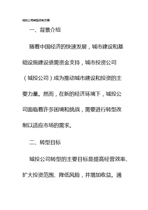 城投公司转型改制方案