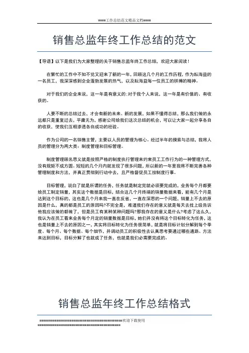 2019年最新销售总监年终工作总结工作总结文档【七篇】