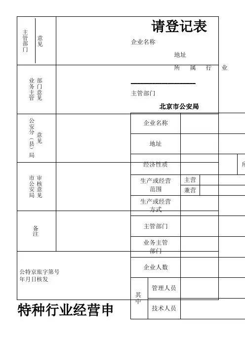 特种行业经营申请登记表格模板