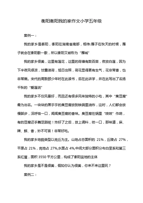 衡阳衡阳我的家作文小学五年级