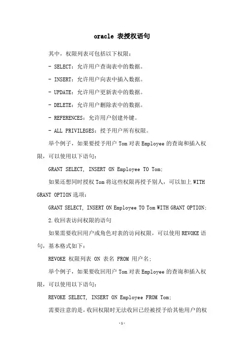 oracle 表授权语句