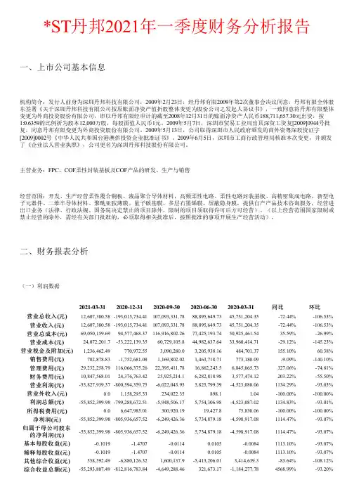 ST丹邦2021年一季度财务分析报告